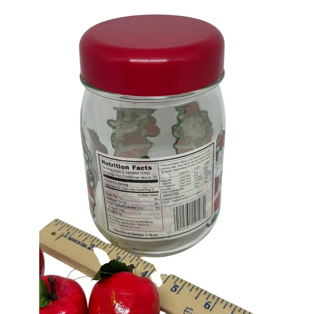 Vintage Christmas Apple Ornaments Santa Glass Jar Red Lid Holiday Tree Decor 8pc